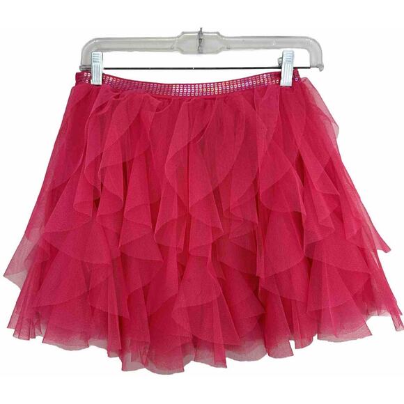 Pink Ruffle Tulle Skirt Kid Girls Size 14 Flowy Flare A-Line Skirt - Picture 1 of 7